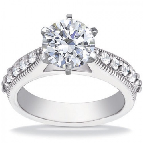1.00 ct Round Cut Diamond Engagement Ring Whit Millgrain on The Shank 